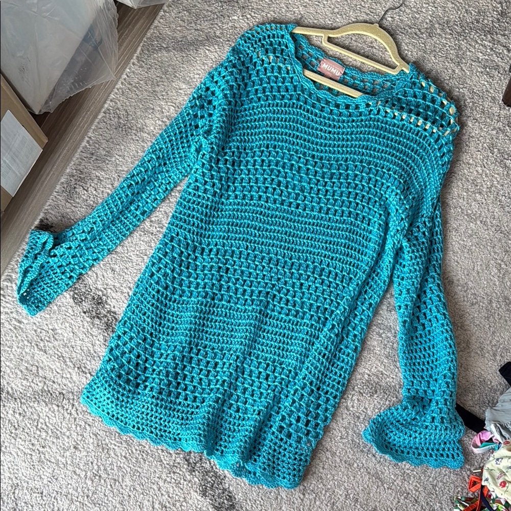 Blue Crochet Women's Sweater